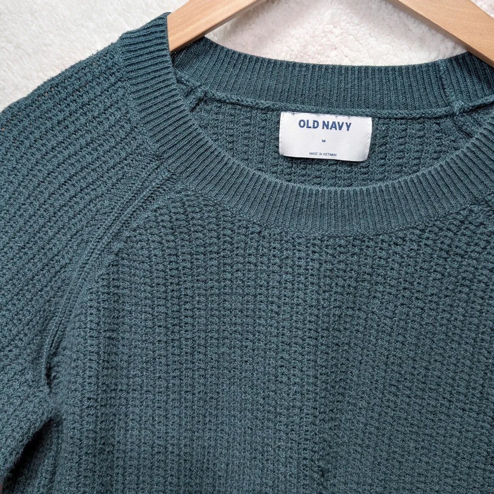 Old Navy Women's Medium Deep Teal Crew Neck Knit Raglan Sleeve Sweater Relaxed